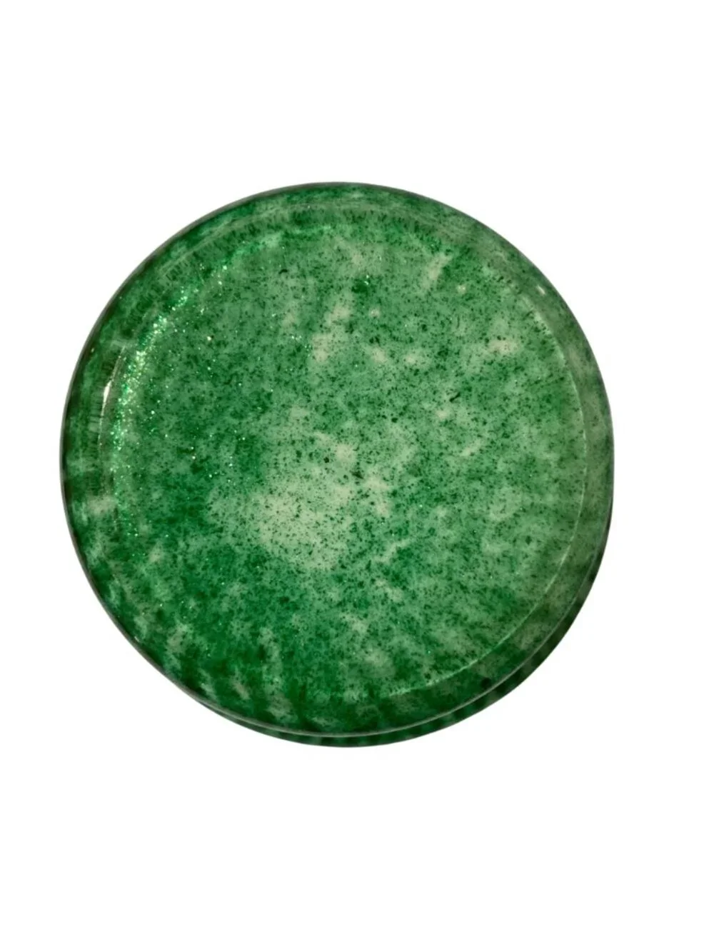 Green And White Cased Glass Vase With Fluted Rim And Striped Pattern